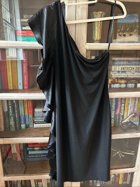 Ralph Lauren Black One-Shoulder Ruffle Cocktail Dress